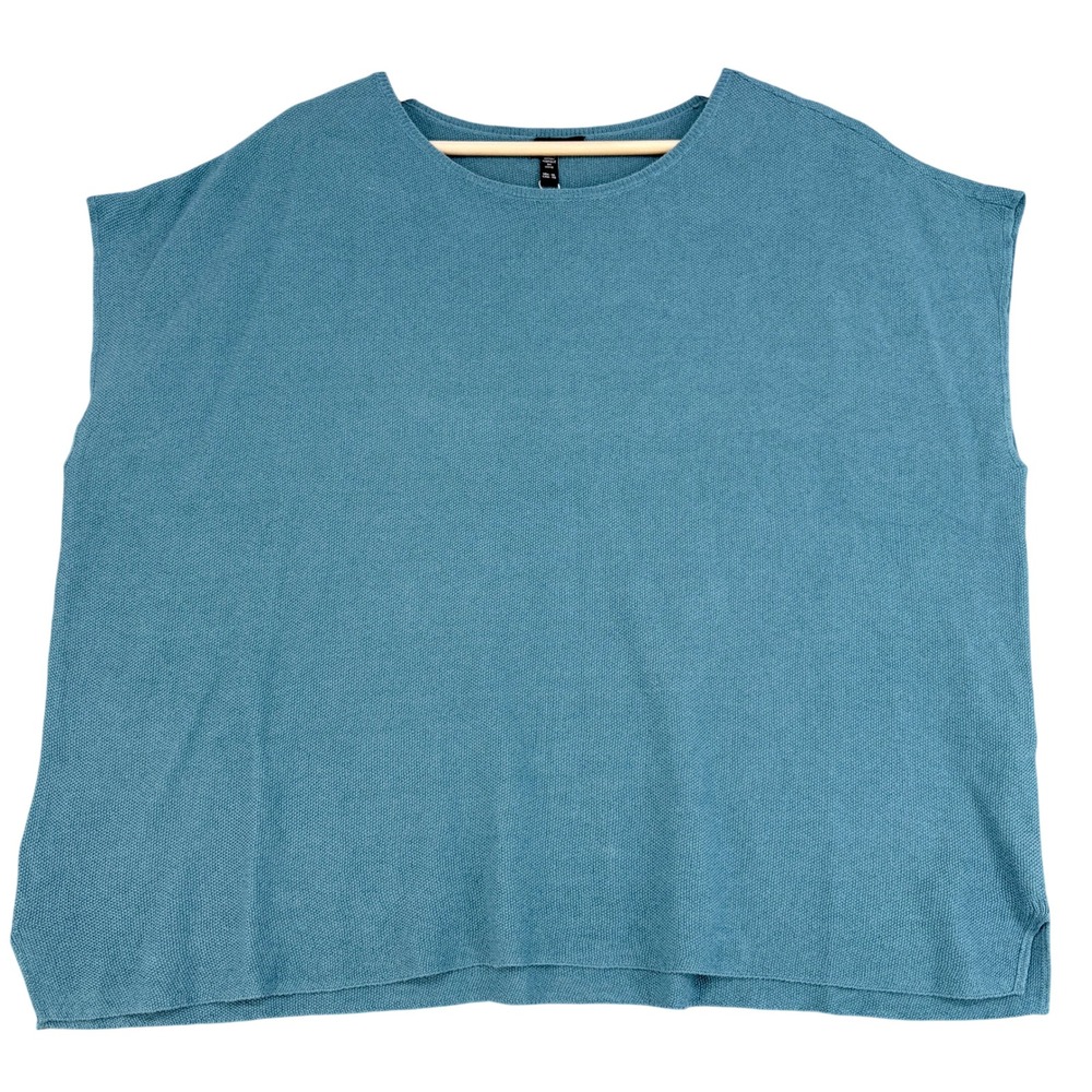 Eileen Fisher River Crew Neck Top XL Organic Linen Cotton Blue Lagenlook Coastal